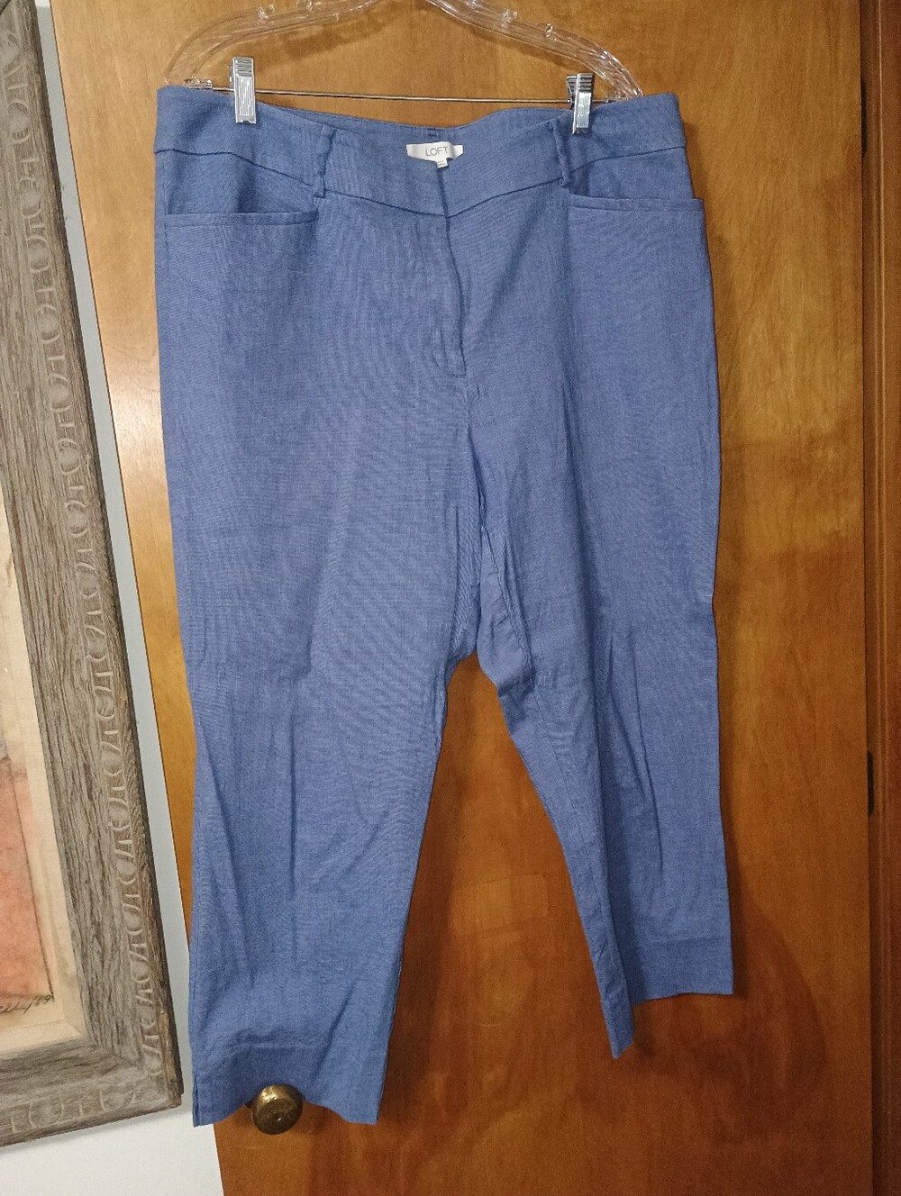 LOFT Curvy Cropped Pants in Blue Plus Size 16 checked pattern
